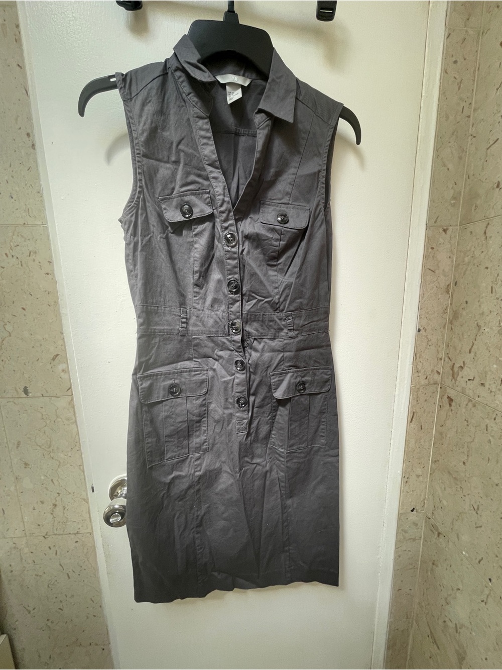 H&M Sleeveless Button-Front Utility Dress in Charcoal Gray